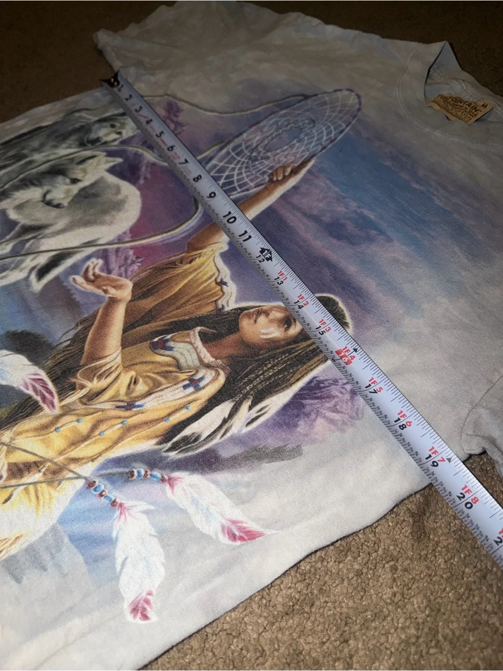 Vintage 2003 Native American Dreamcatcher Wolves Graphic tie dye shirt